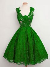 Green Sleeveless Lace Lace Up Damas Dress for Prom and Party and Wedding Party
