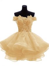 Colorful Gold Sleeveless Mini Length Lace and Appliques and Ruffles Zipper 