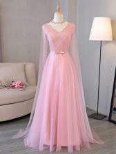  V-neck Long Sleeves Tulle Homecoming Dress Beading Lace Up