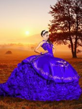  Purple Lace Up Sweetheart Embroidery and Ruffles Quinceanera Dress Organza Sleeveless Brush Train