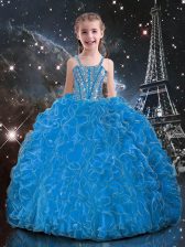 Lovely Sleeveless Lace Up Floor Length Beading and Ruffles Little Girls Pageant Dress Wholesale
