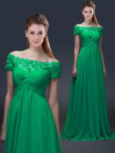  Green Short Sleeves Chiffon Lace Up Prom Dress for Prom and Party