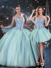 Glittering Light Blue Sweet 16 Dress Military Ball and Sweet 16 and Quinceanera with Beading Sweetheart Sleeveless Lace Up