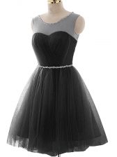 Glorious Tulle Scoop Sleeveless Lace Up Beading and Ruching Prom Dress in Black