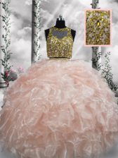 Colorful Peach Scoop Zipper Beading and Ruffles Quinceanera Dresses Sleeveless