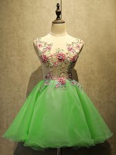 Simple Lace Up Scoop Embroidery Prom Gown Organza Sleeveless