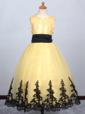 New Style Scoop Sleeveless Lace Up Little Girl Pageant Dress Yellow Tulle