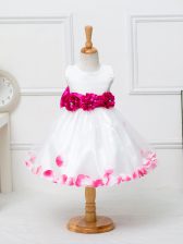  Tulle Sleeveless Knee Length Toddler Flower Girl Dress and Appliques and Hand Made Flower