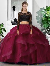 Pretty Tulle Long Sleeves Floor Length 15th Birthday Dress and Lace and Ruffles