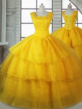 Inexpensive Sleeveless Ruffled Layers Lace Up Vestidos de Quinceanera