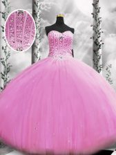  Sweetheart Sleeveless Lace Up Quince Ball Gowns Lilac Tulle