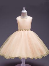Stylish Peach Organza Zipper Scoop Sleeveless Knee Length Little Girl Pageant Dress Beading