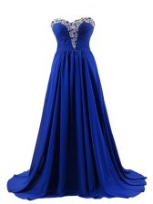 Fashion Sleeveless Beading Lace Up Evening Dress with Royal Blue Brush Train