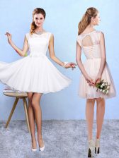  White Court Dresses for Sweet 16 Beach and Wedding Party with Lace and Appliques Scoop Sleeveless Lace Up