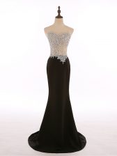 Ideal Black Prom Dresses Prom and Party and Military Ball and Sweet 16 with Beading Scoop Sleeveless Brush Train Zipper