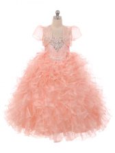 Most Popular Floor Length Ball Gowns Sleeveless Peach Teens Party Dress Lace Up