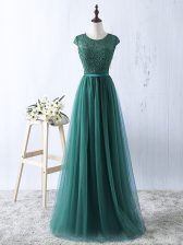 Colorful Green Empire Tulle Scoop Sleeveless Beading Zipper Prom Evening Gown