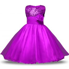  Purple Sleeveless Organza and Sequined Zipper Flower Girl Dress for Military Ball and Sweet 16 and Quinceanera