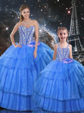 Suitable Floor Length Baby Blue Sweet 16 Quinceanera Dress Organza and Tulle Sleeveless Ruffled Layers