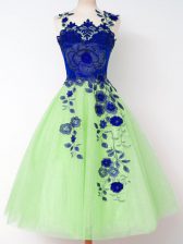 Colorful Lace Up Court Dresses for Sweet 16 Appliques Sleeveless Knee Length