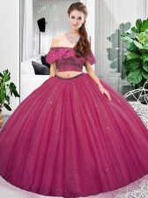 Best Lace and Ruching Quinceanera Gown Fuchsia Lace Up Sleeveless Floor Length