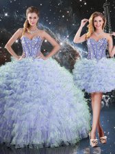 Romantic Lavender Lace Up Vestidos de Quinceanera Beading and Ruffles Sleeveless Floor Length