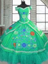  Green Short Sleeves Taffeta Lace Up Quinceanera Dresses for Military Ball and Sweet 16 and Quinceanera