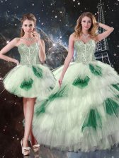  Multi-color Lace Up Sweet 16 Quinceanera Dress Beading and Ruffled Layers and Sequins Sleeveless Floor Length