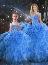 Most Popular Baby Blue Sweetheart Neckline Beading and Ruffles Quinceanera Dresses Sleeveless Lace Up