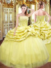  Gold Lace Up Sweet 16 Dresses Beading and Pick Ups Sleeveless Floor Length