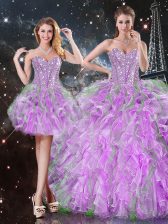  Ball Gowns Quinceanera Gown Lilac Sweetheart Organza Sleeveless Floor Length Lace Up