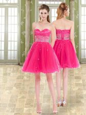 High Quality Hot Pink Sleeveless Beading and Ruffles Mini Length Prom Dresses