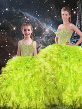 Adorable Yellow Green Sweetheart Lace Up Beading and Ruffles 15th Birthday Dress Sleeveless