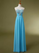  Baby Blue Lace Up Sweetheart Beading and Ruching Prom Evening Gown Chiffon Sleeveless