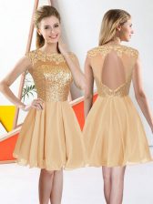  Knee Length A-line Sleeveless Champagne Quinceanera Court Dresses Backless