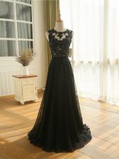  Black Zipper Scoop Lace and Appliques Tulle Sleeveless