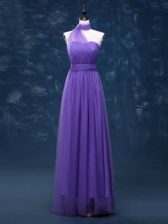 Gorgeous Lavender Sleeveless Floor Length Ruching Lace Up Dama Dress