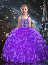  Ball Gowns Little Girls Pageant Gowns Eggplant Purple Straps Organza Sleeveless Floor Length Lace Up