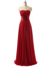  Wine Red Empire Chiffon Sweetheart Sleeveless Ruching Floor Length Lace Up Quinceanera Court of Honor Dress