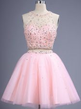 Low Price Baby Pink Sleeveless Knee Length Beading Lace Up Quinceanera Court of Honor Dress