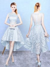  Light Blue Sleeveless Lace Zipper Court Dresses for Sweet 16 for Wedding Party