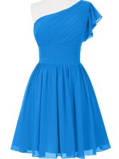  Ruching Prom Party Dress Blue Side Zipper Sleeveless Mini Length