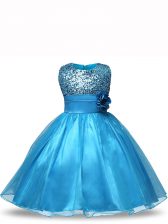  Ball Gowns Little Girls Pageant Dress Wholesale Baby Blue Scoop Organza Sleeveless Knee Length Zipper