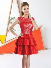  Red Sleeveless Tulle Backless Dama Dress for Prom and Party
