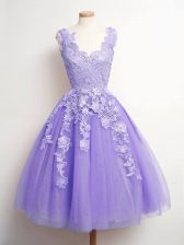  Lavender Dama Dress Prom and Party and Wedding Party with Lace V-neck Sleeveless Lace Up