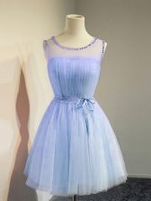 Romantic Scoop Sleeveless Quinceanera Court of Honor Dress Knee Length Belt Lavender Tulle
