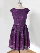 Spectacular Dark Purple Sleeveless Lace Lace Up Dama Dress for Quinceanera for Prom and Party and Wedding Party