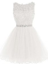 Enchanting White Sleeveless Beading and Lace and Appliques Mini Length Prom Dresses