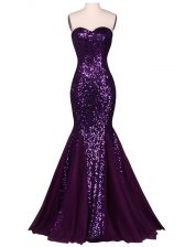 Chic Floor Length Mermaid Sleeveless Purple Prom Evening Gown Lace Up