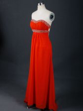  Empire Prom Dress Coral Red Strapless Chiffon Sleeveless Floor Length Backless